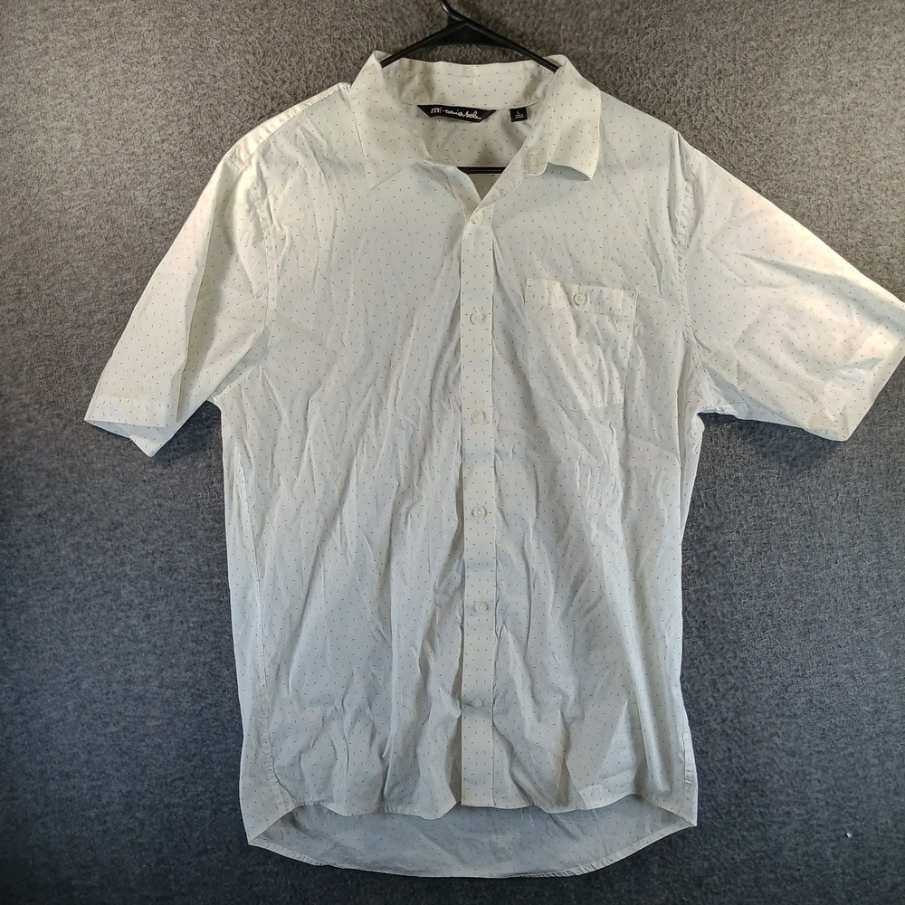 Travis Mathew Stretch Golf Shirt Men L White Sprinkles‎ Pocket Button Up Light